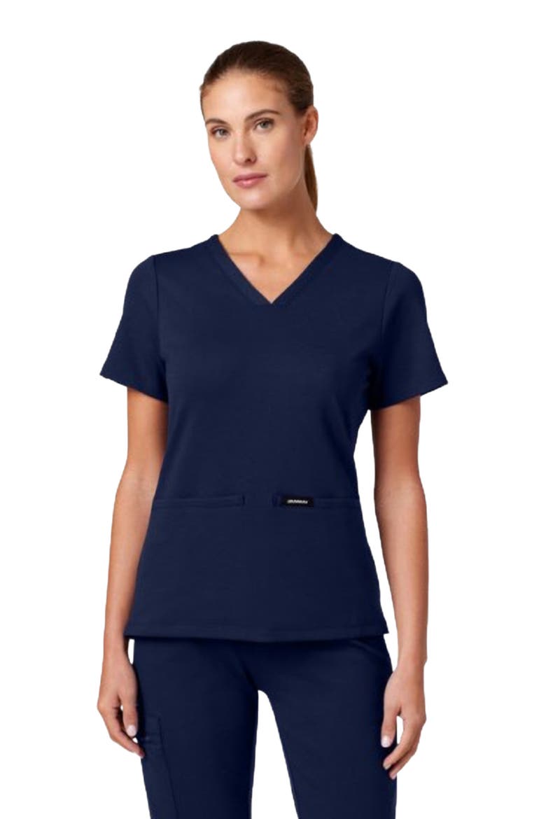 Cesi Women's 2-Pocket Slim Knit V-Neck Scrub Top, Main, color, Midnight Navy
