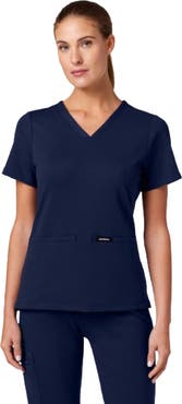 JAANUU Cesi Women's 2-Pocket Slim Knit V-Neck Scrub Top