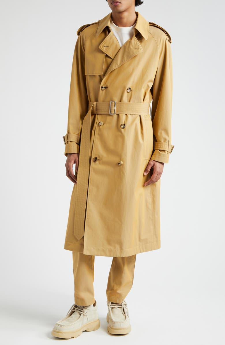 Burberry Double Breasted Cotton Gabardine Trench Coat, Main, color,