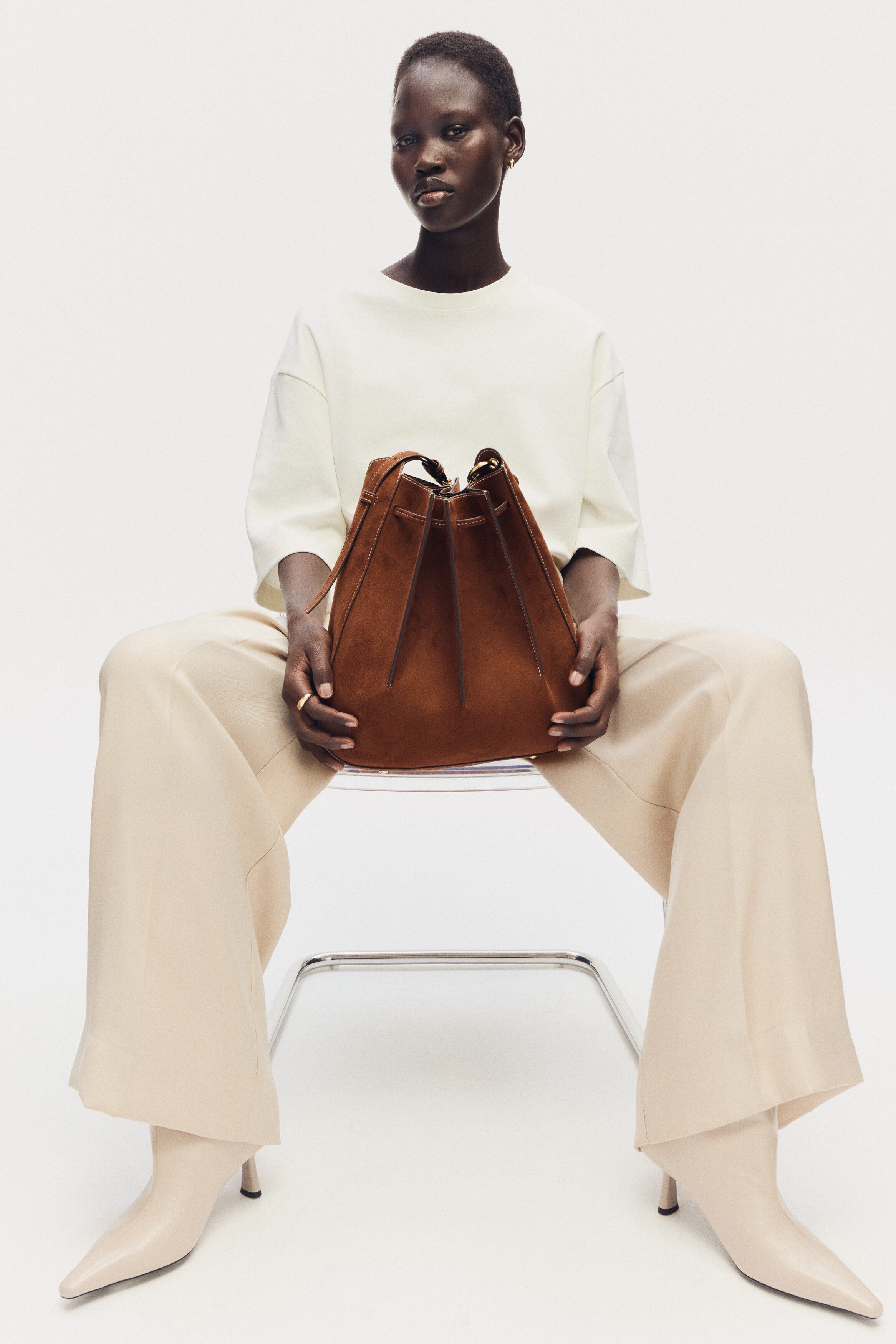 H&M Pleated Shoulder Bag, Alternate, color, Brown