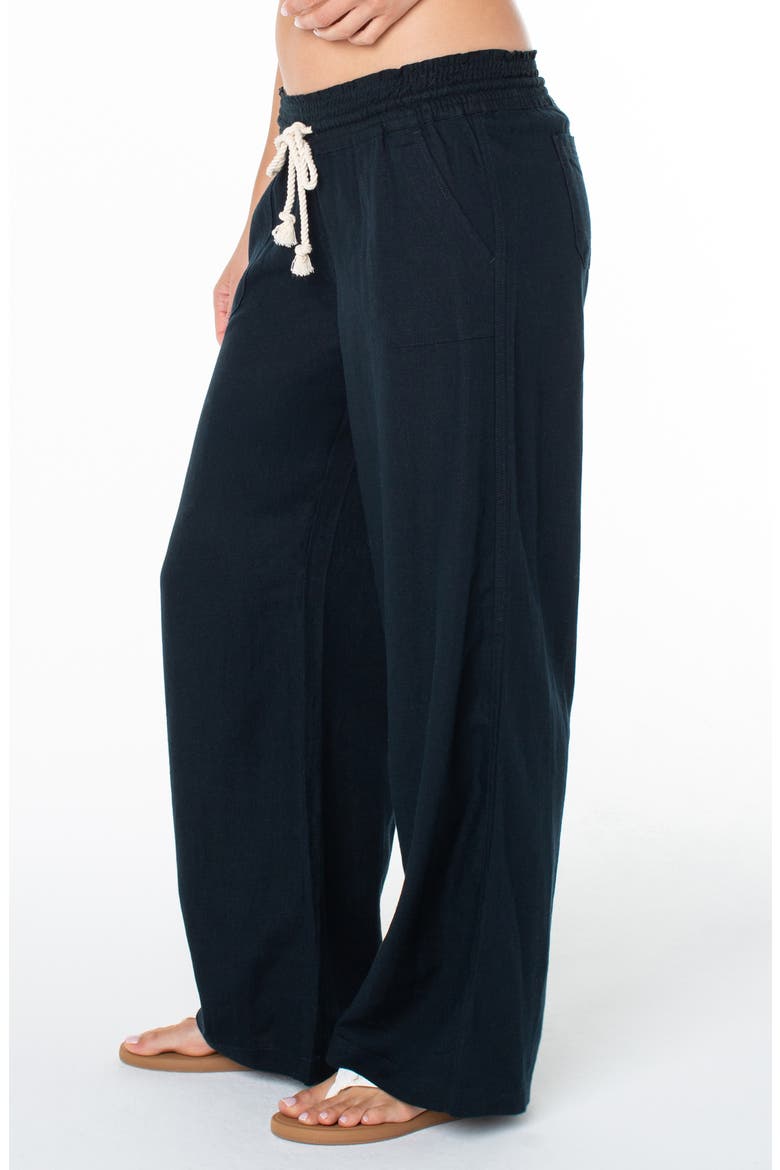 Oceanside Wide Leg Linen Blend Drawstring Pants, Alternate, color, ANTHRACITE