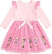 Sweet Wink Nutcracker Applique Christmas Long Sleeve Dress