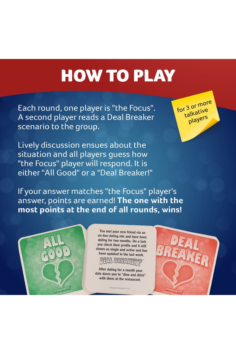 Deal Breaker Card Game by Zobmondo!! Adult party dating card game, Alternate, color, Multicolored