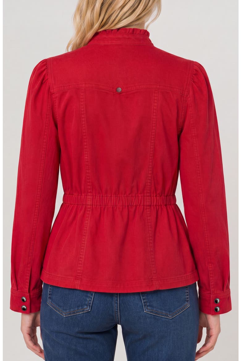 Puff Sleeve Ruffle Trim Trucker Jacket, Alternate, color, SUNDANCE RED