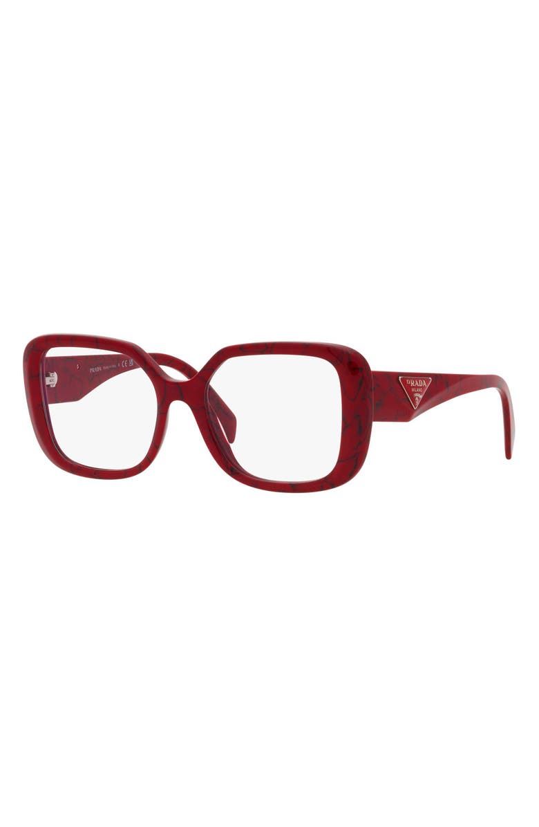 Prada 53mm Square Optical Glasses, Alternate, color, Red/ Black Marble