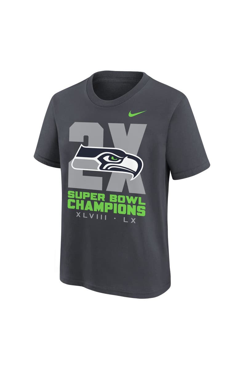 Nike Youth Nike Anthracite Seattle Seahawks Two-Time Super Bowl Champions Multi-Champs T-Shirt, Alternate, color, Anthracite