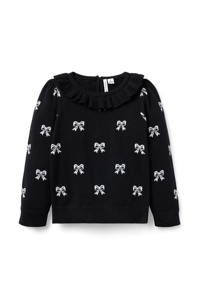 Bow Puff Sleeve Sweater, Main, color, Black