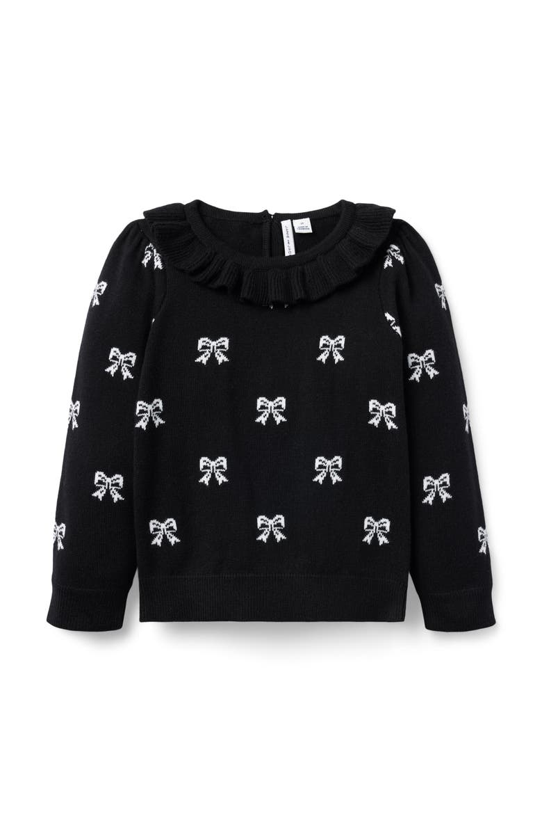 Janie and Jack Bow Puff Sleeve Sweater, Main, color, Black
