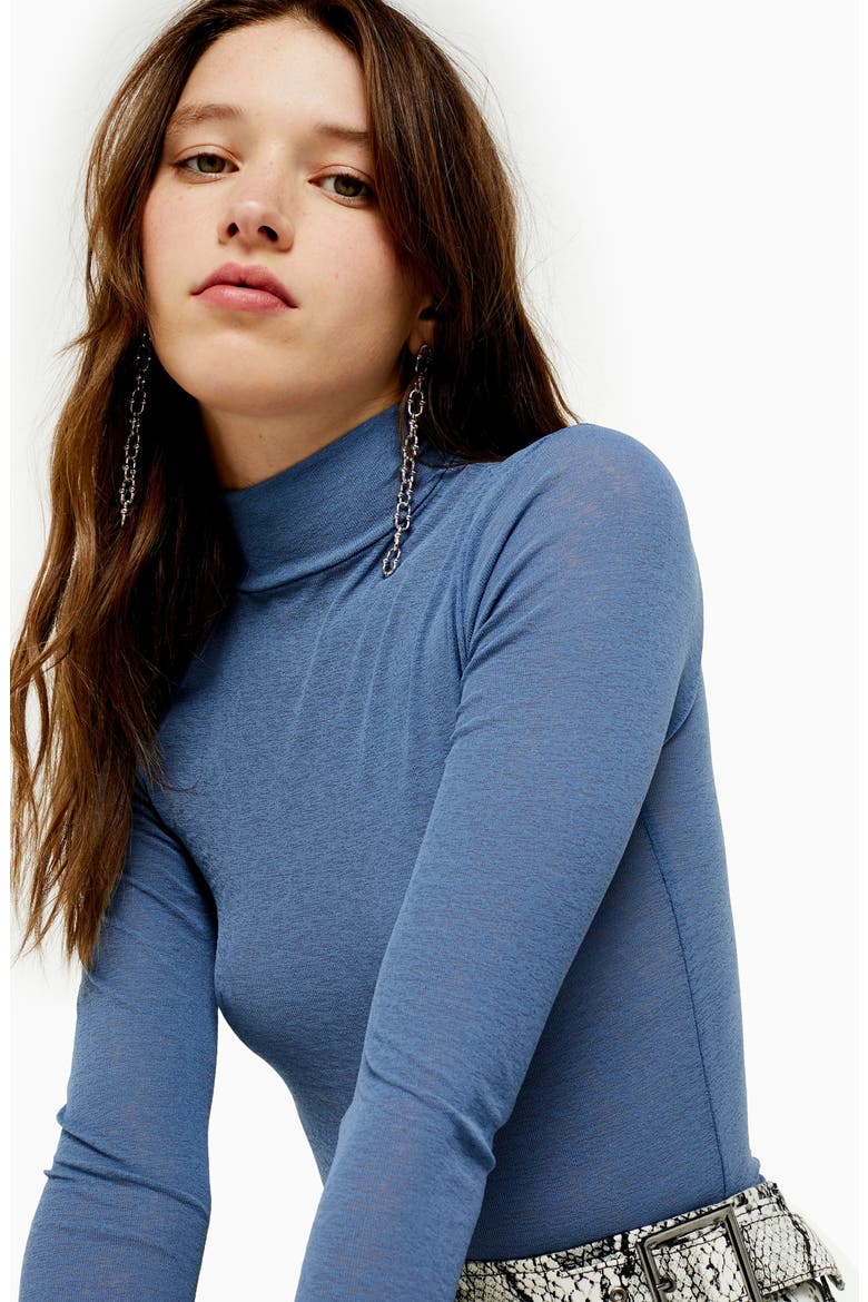 Mock Neck Mesh Top, Alternate, color, BLUE