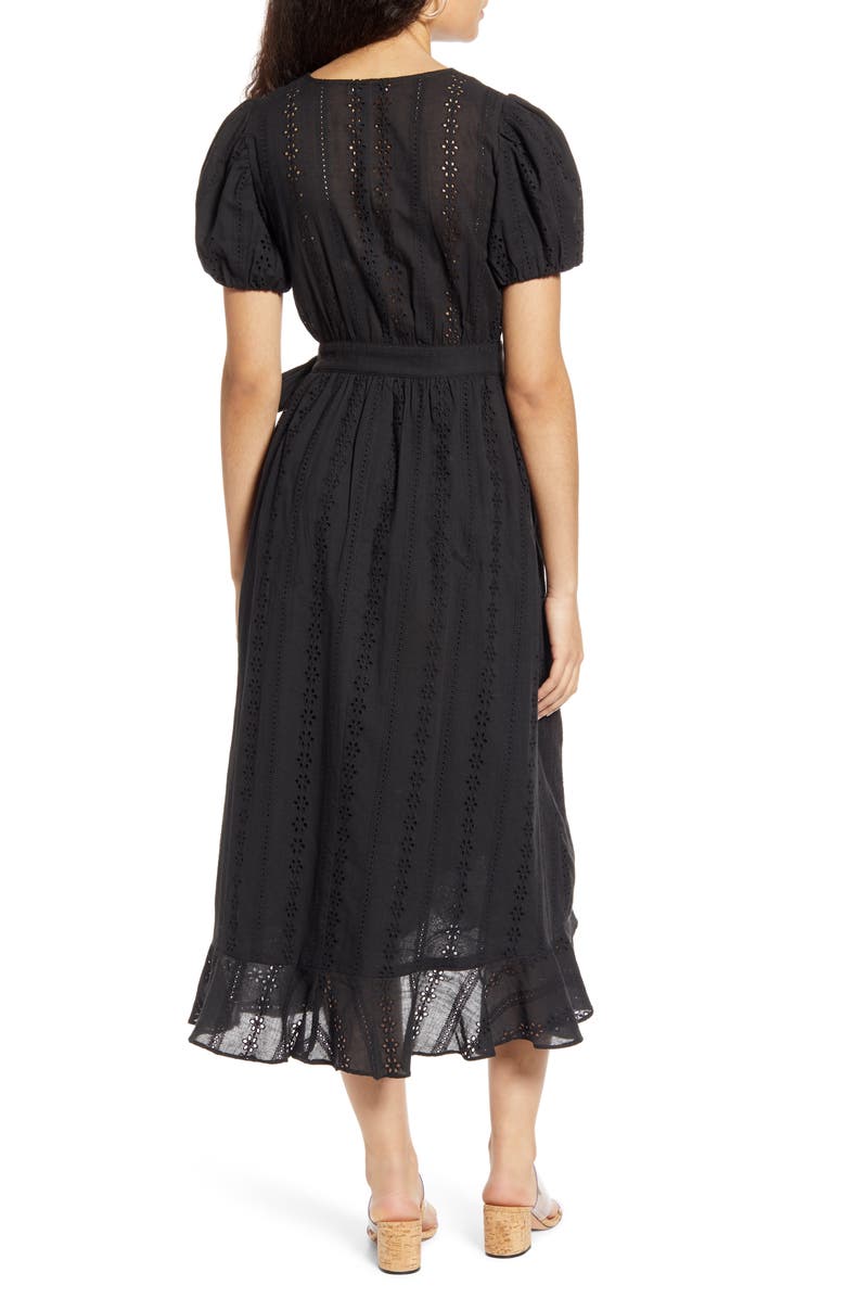 MOON RIVER Puff Sleeve Eyelet Wrap Dress, Alternate, color,