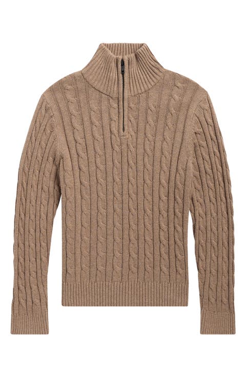Kids' Heather Cable Knit Quarter-Zip Sweater
