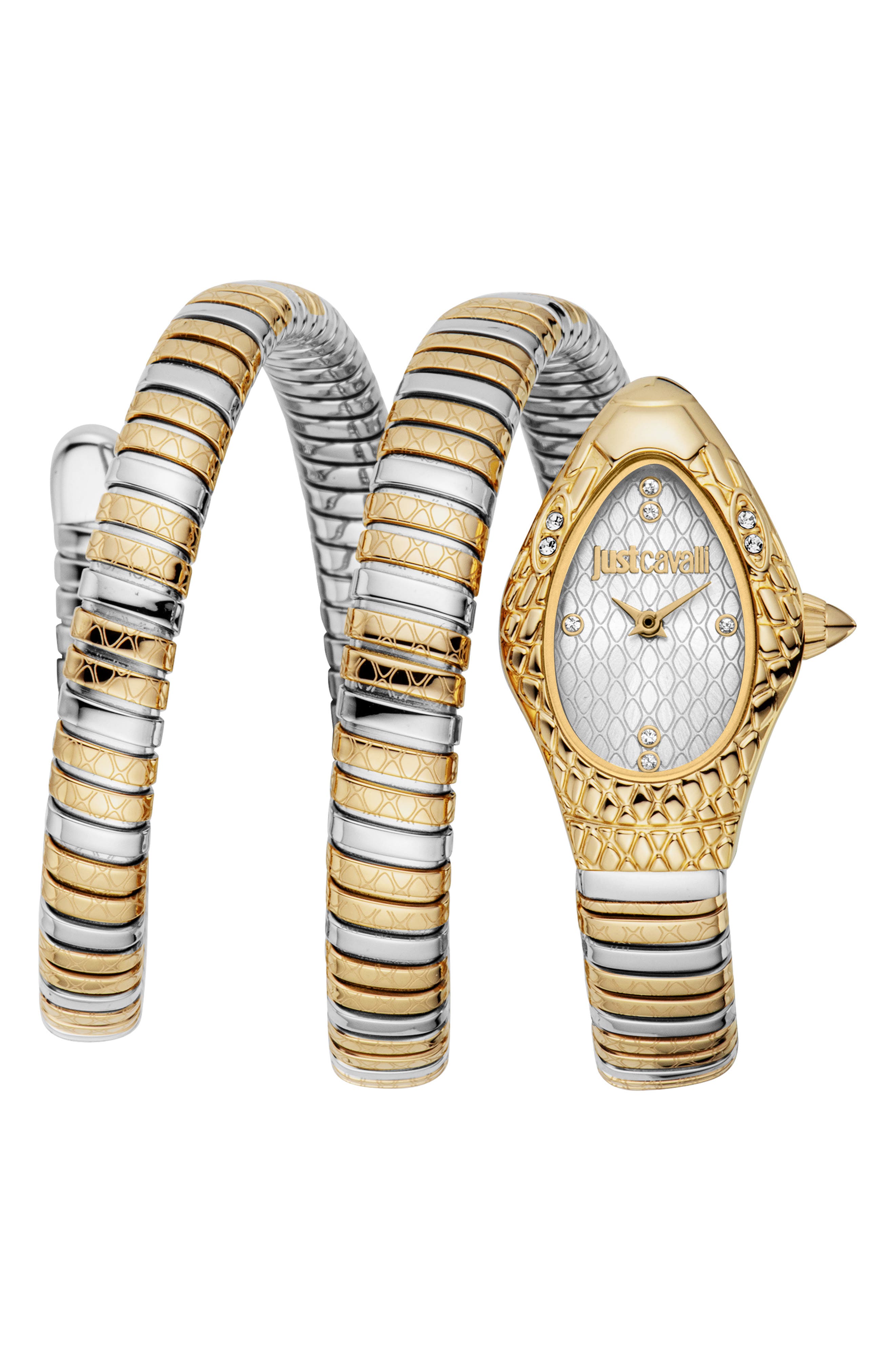 Just Cavalli Snake Vetra Wraparound Two-Tone Bracelet Watch, 20mm x 34.5mm