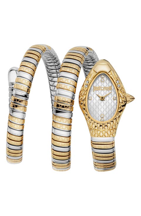 Snake Vetra Wraparound Two-Tone Bracelet Watch, 20mm x 34.5mm