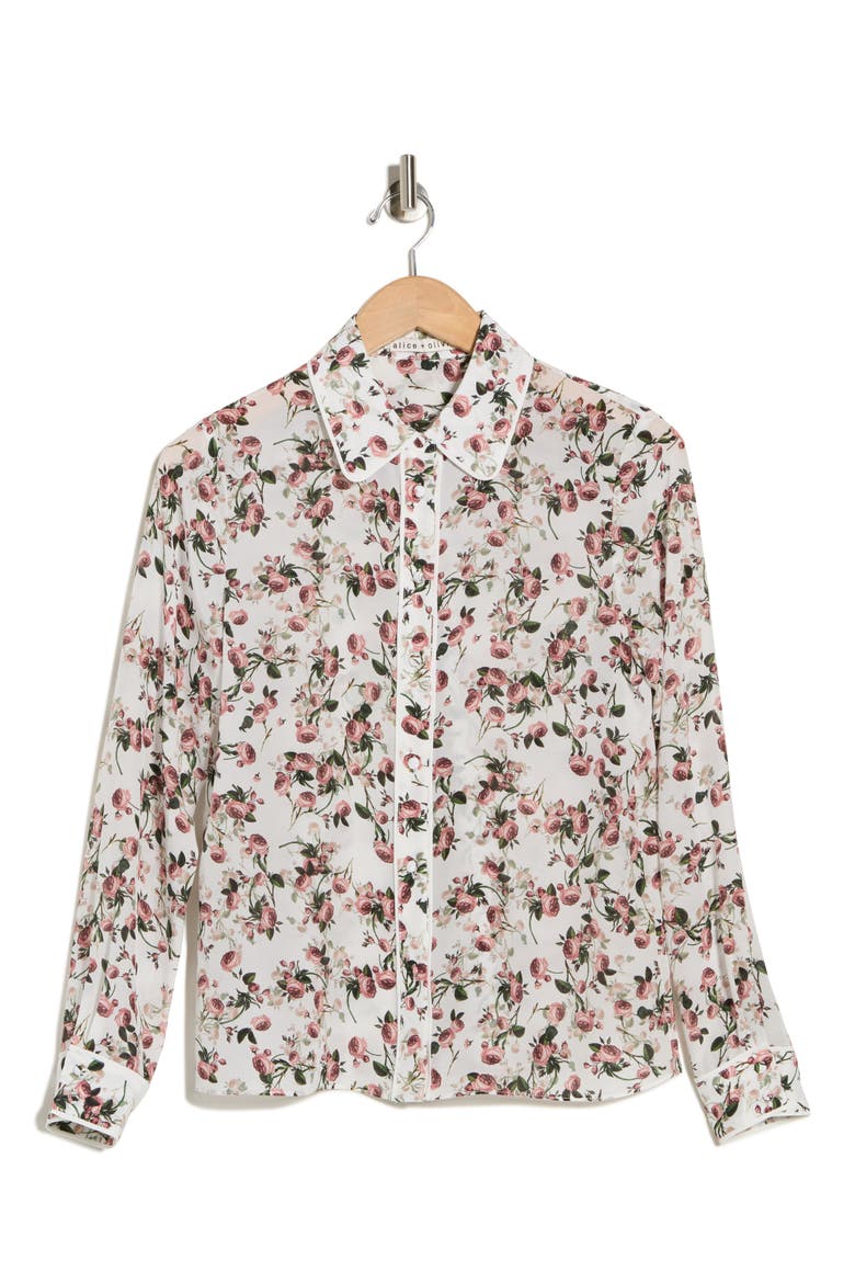 Willa Floral Placket Button-Up Shirt, Alternate, color, FLEUR FRILLS OFF WHITE