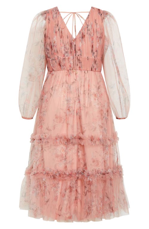 City Chic Kitty Long Sleeve Tulle Maxi Dress In Posie Floral Black