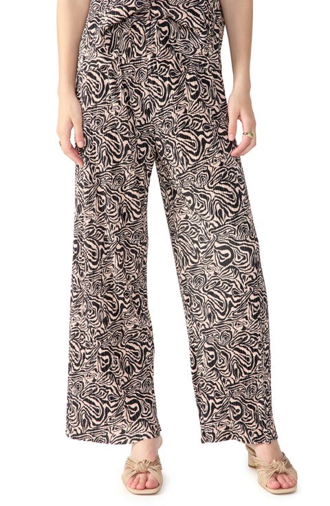 Print Plissé Wide Leg Pants