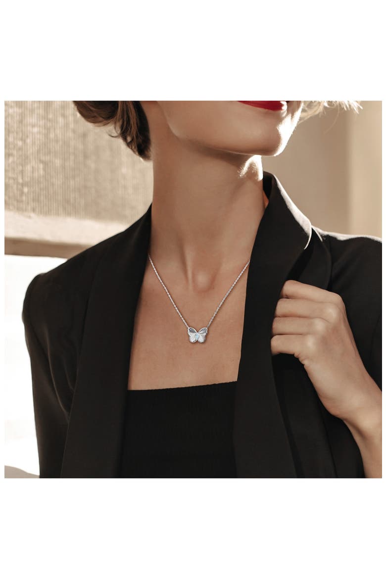 Marquise Cut Created Alexandrite Butterfly Pendant Necklace, Alternate, color, BLUE