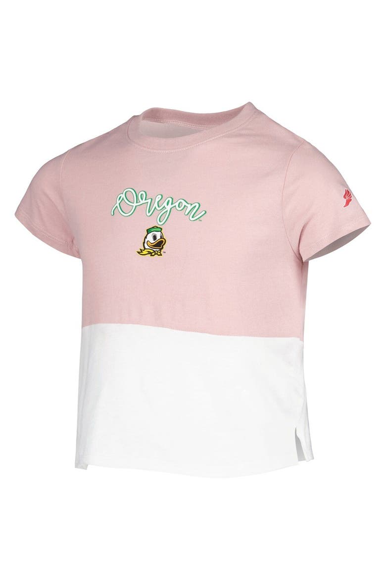 Girls Youth League Collegiate Wear Pink/White Oregon Ducks Colorblocked T-Shirt, Alternate, color, Pink