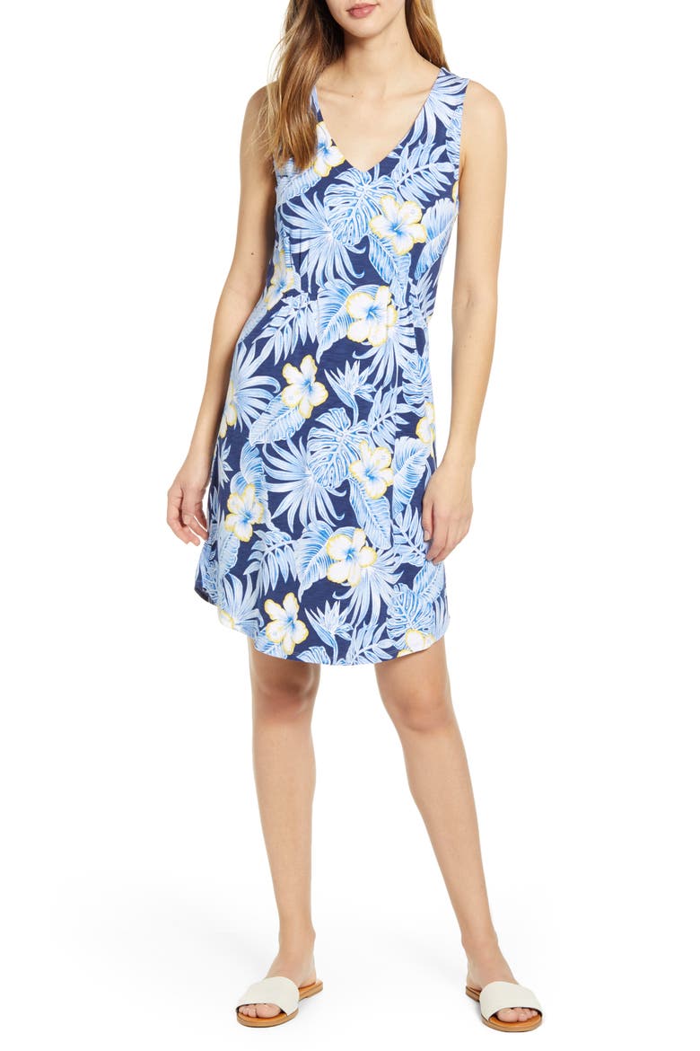 Blossoms Sleeveless Knit Dress, Main, color, ISLAND NAVY
