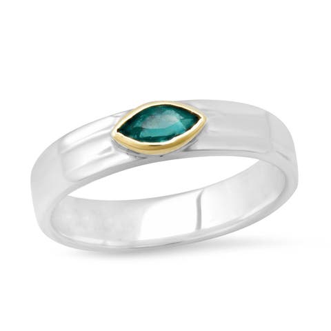 "Liquid Metal" Narrow Hammered Sterling Silver 14k Band with Knife Edge Gemstone