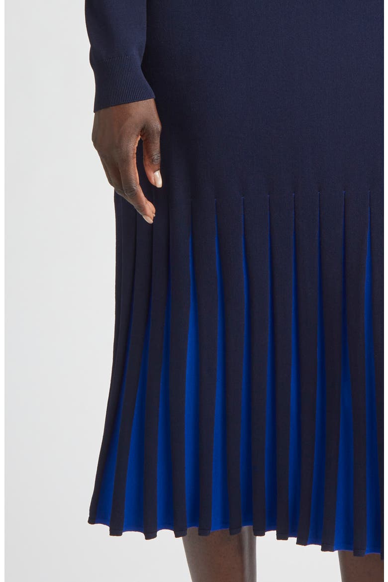 Pleated Hem Long Sleeve Sweater Dress, Alternate, color, NAVY/ COBALT