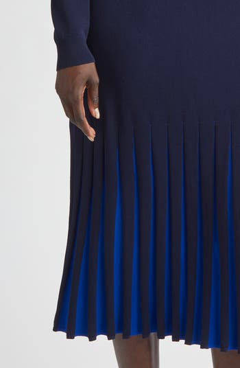 Pleated Hem Long Sleeve Sweater Dress