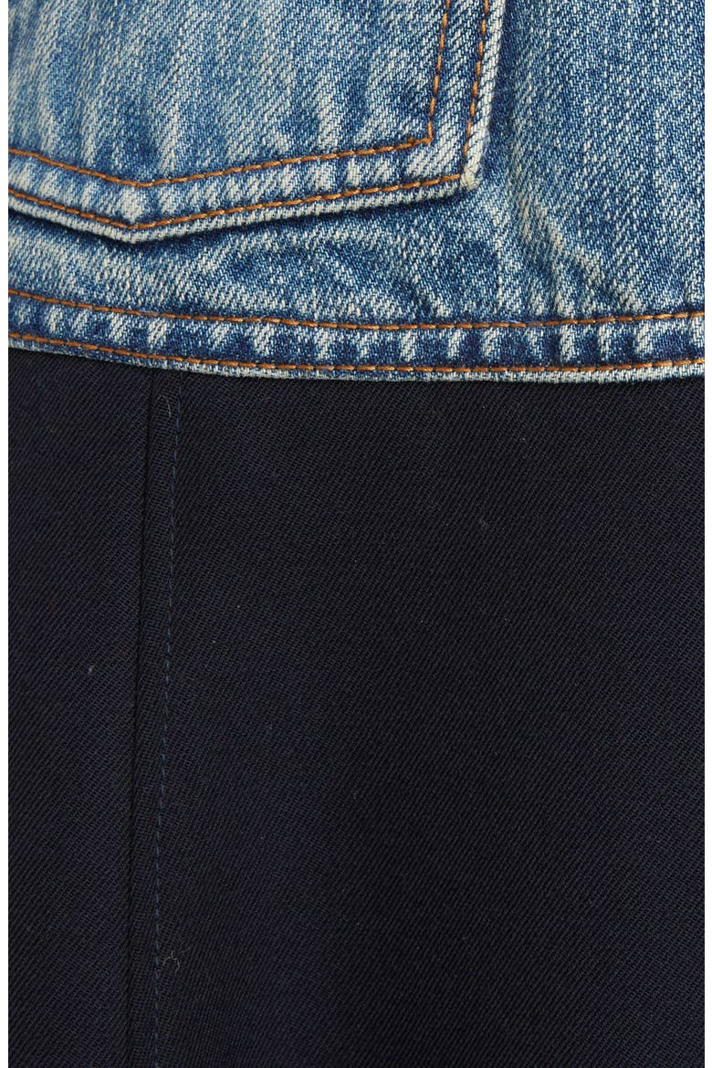 Mixed Media Denim & Virgin Wool Midi Skirt, Alternate, color, INK NAVY