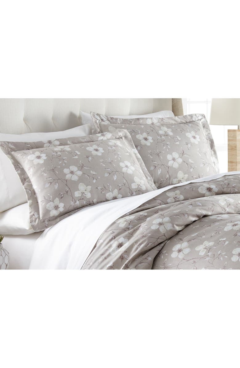 SOUTHSHORE FINE LINENS Ultra-Soft 300 Thread-Count Cotton Duvet Cover Set, Alternate, color, Floral Taupe / Grey