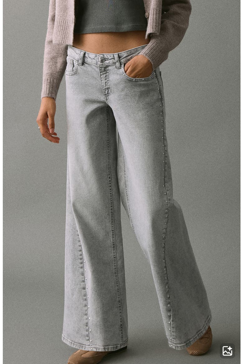Stud Wide Leg Jeans, Main, color, LIGHT DENIM GREY