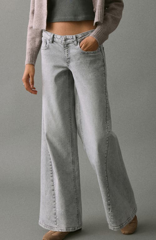 Mango Teen Stud Wide Leg Jeans In Gray