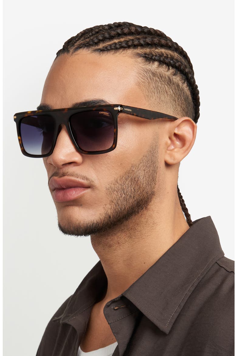 56mm Gradient Rectangular Flat Top Sunglasses, Alternate, color, HAVANA/ GREEN SHADED