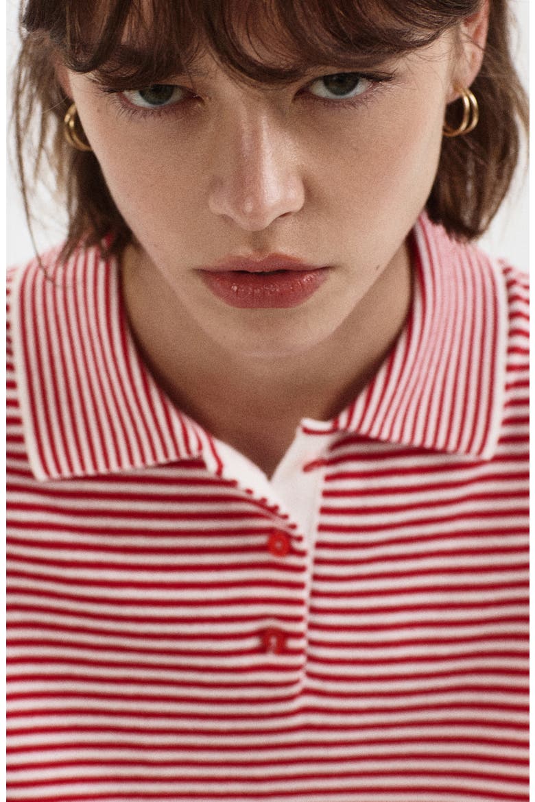 Stripe Polo Sweater, Alternate, color, RED