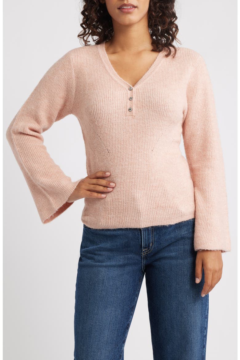 Bell Sleeve Henley Sweater, Main, color, ROSE QUARTZ