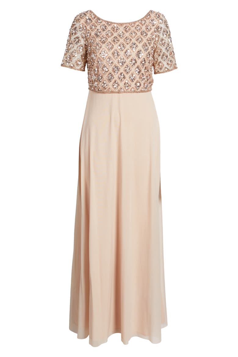 Beaded Mesh Mock Two-Piece Evening Dress, Alternate, color, NEW PEACH