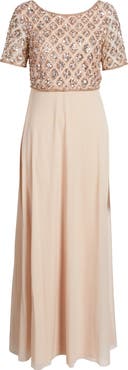 Pisarro Nights Beaded Mesh Mock Two-Piece Evening Dress