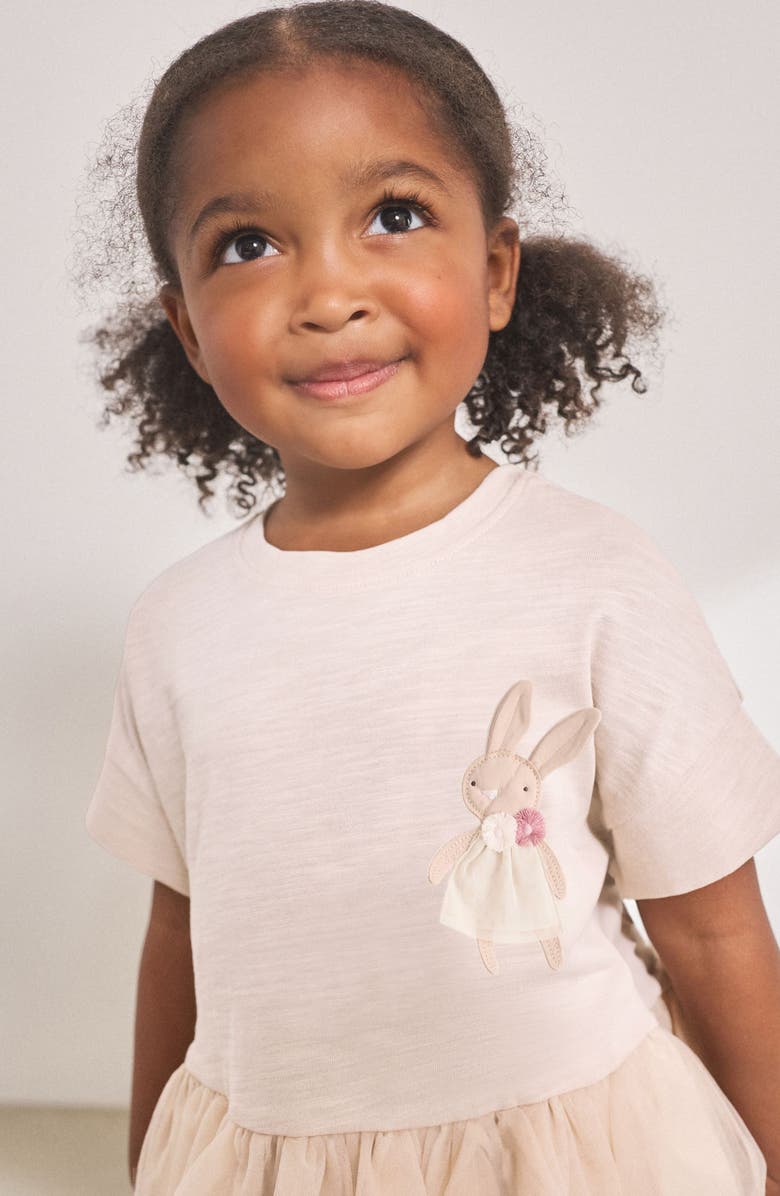 NEXT Kids' Bunny Appliqué Peplum T-Shirt & Rib Leggings Set, Alternate, color, Pink