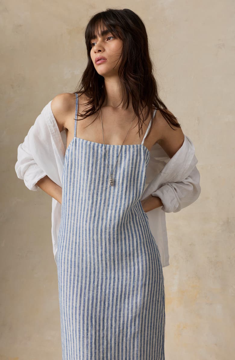 Faherty Sienna Stripe Linen Sundress, Alternate, color, Ocean Whisper