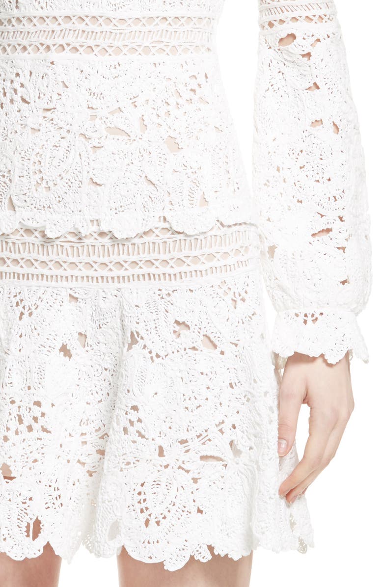 Oscar de la Renta Crochet Ruffle Dress, Alternate, color, 