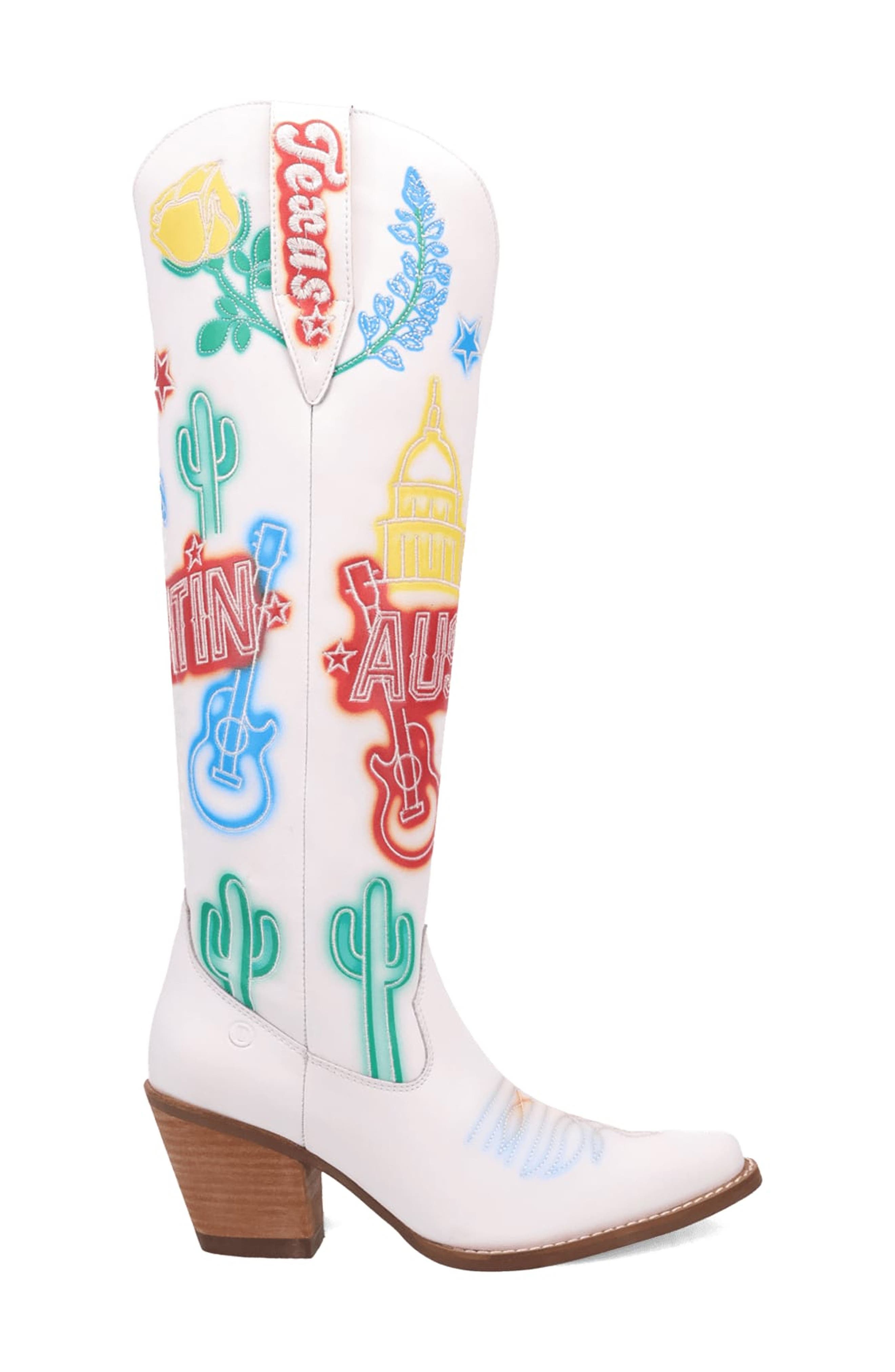 Dingo Austin Embroidered Western Boot, Alternate, color, White