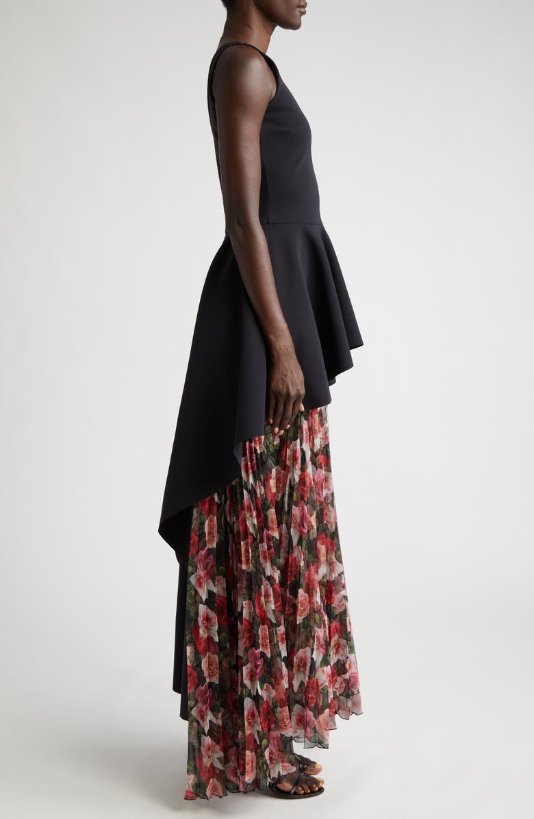 Chiara Boni La Petite Robe Floral Ruffle Pleat Panel Chiffon Gown, Alternate, color, 