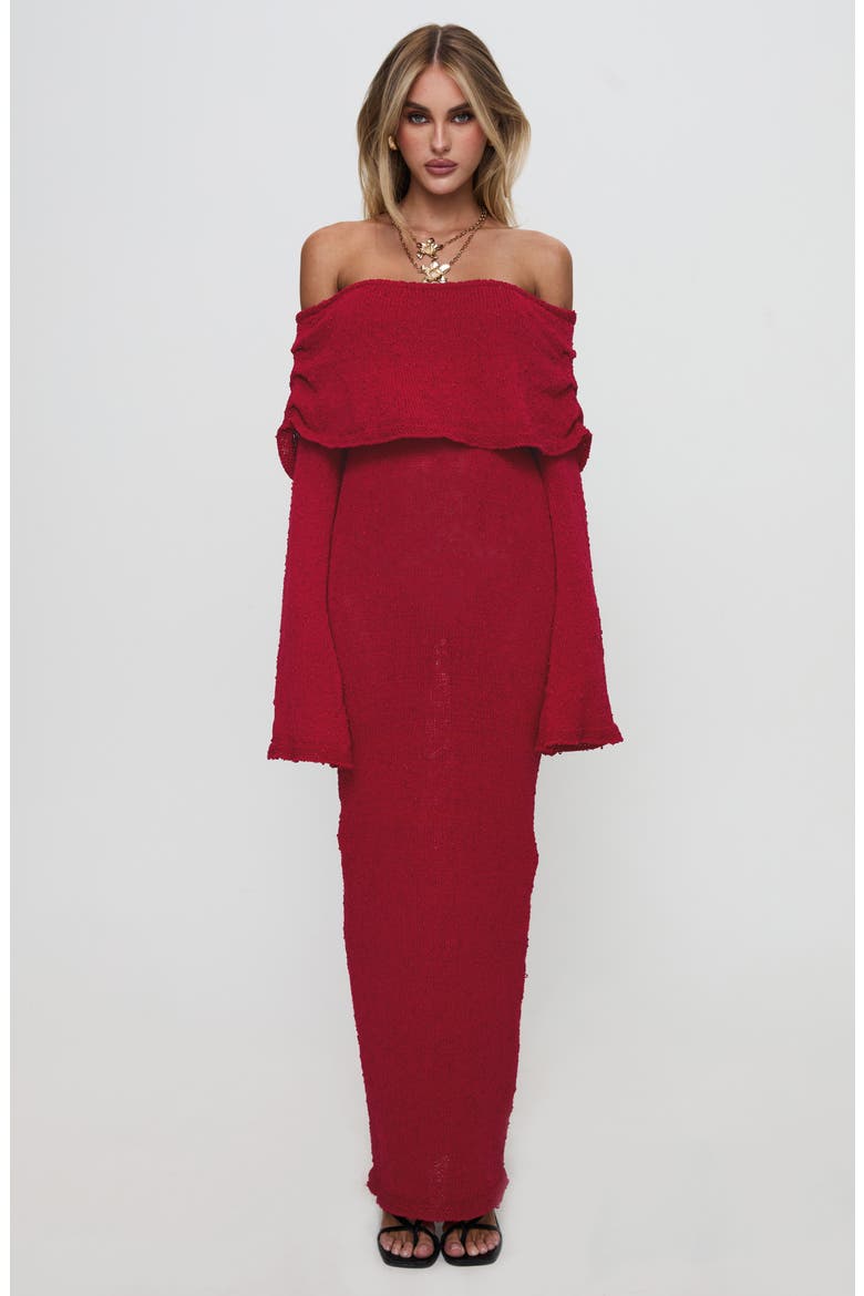 Aleyah Off the Shoulder Long Sleeve Sweater Dress, Alternate, color, BURGUNDY