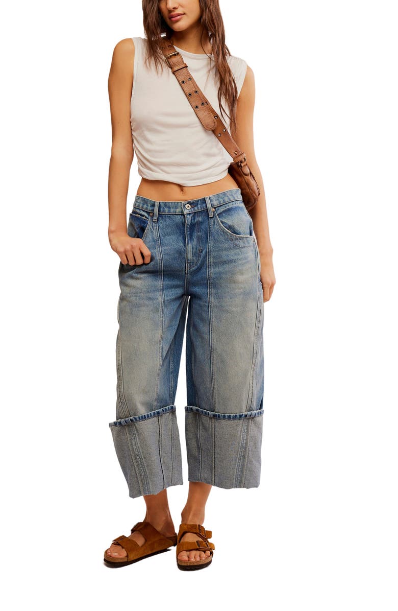 Free People Olsen Distressed Cuffed Crop Barrel Leg Jeans, Alternate, color, 