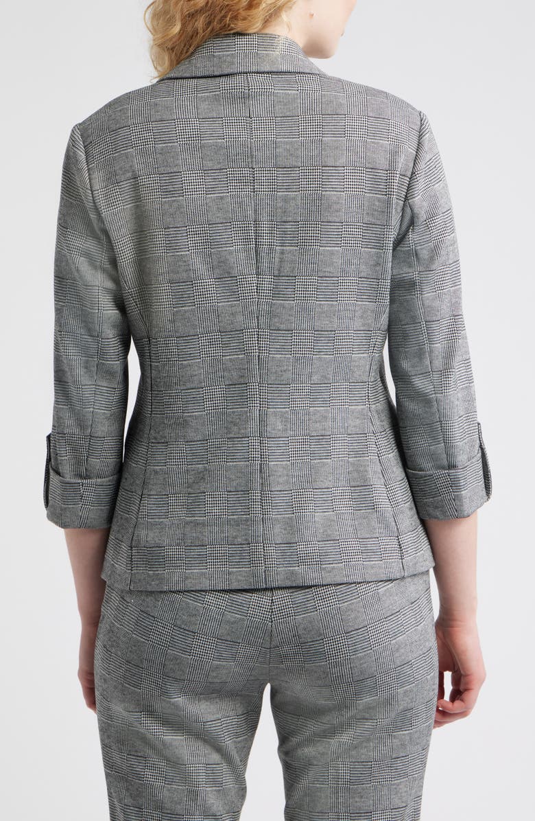 AK ANNE KLEIN Windowpane Plaid Roll-Tab Sleeve Jacket, Alternate, color, Anne Black/ White Dov