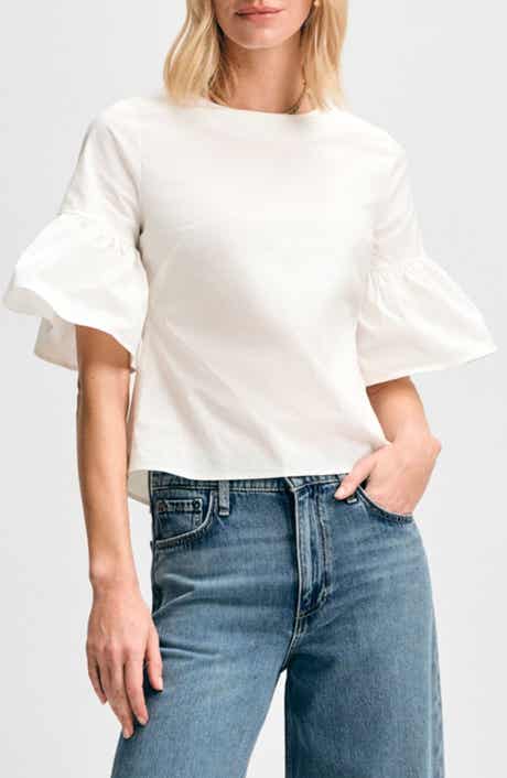 Isaac Mizrahi New York Ruffle Sleeve Back Button Top