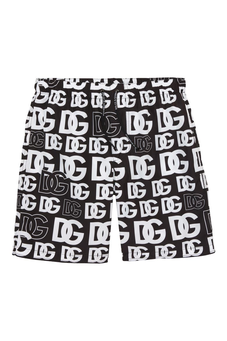 Kids' DG Logo Swim Trunks, Main, color, HNUVA DG B/ W FDO.NERO
