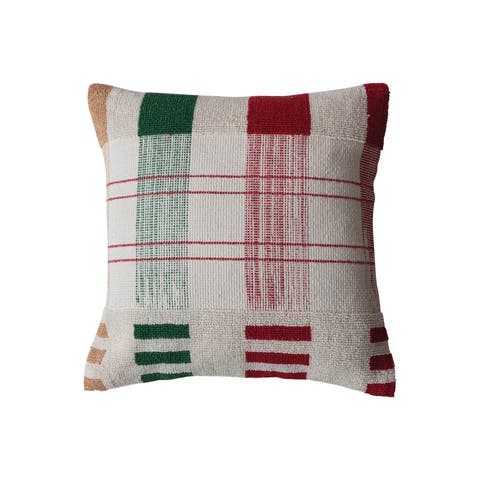 Textured Woven Cotton Pillow, Multicolor Plaid