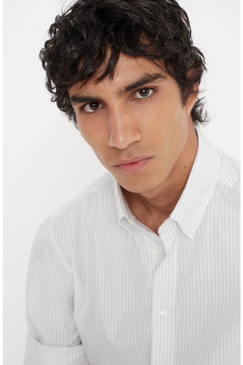 Pinstripe slim fit shirt with button-down collar, Alternate, color, Anthracite