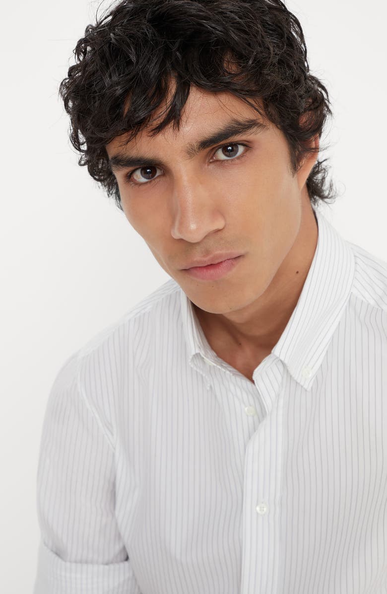 Brunello Cucinelli Pinstripe slim fit shirt with button-down collar, Alternate, color,