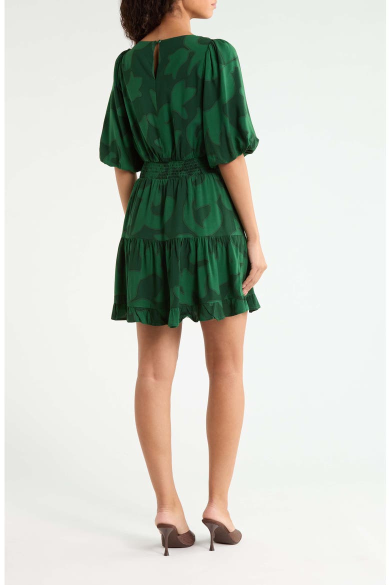 Benti Floral Print Smocked Waist Dress, Alternate, color, EMERALD