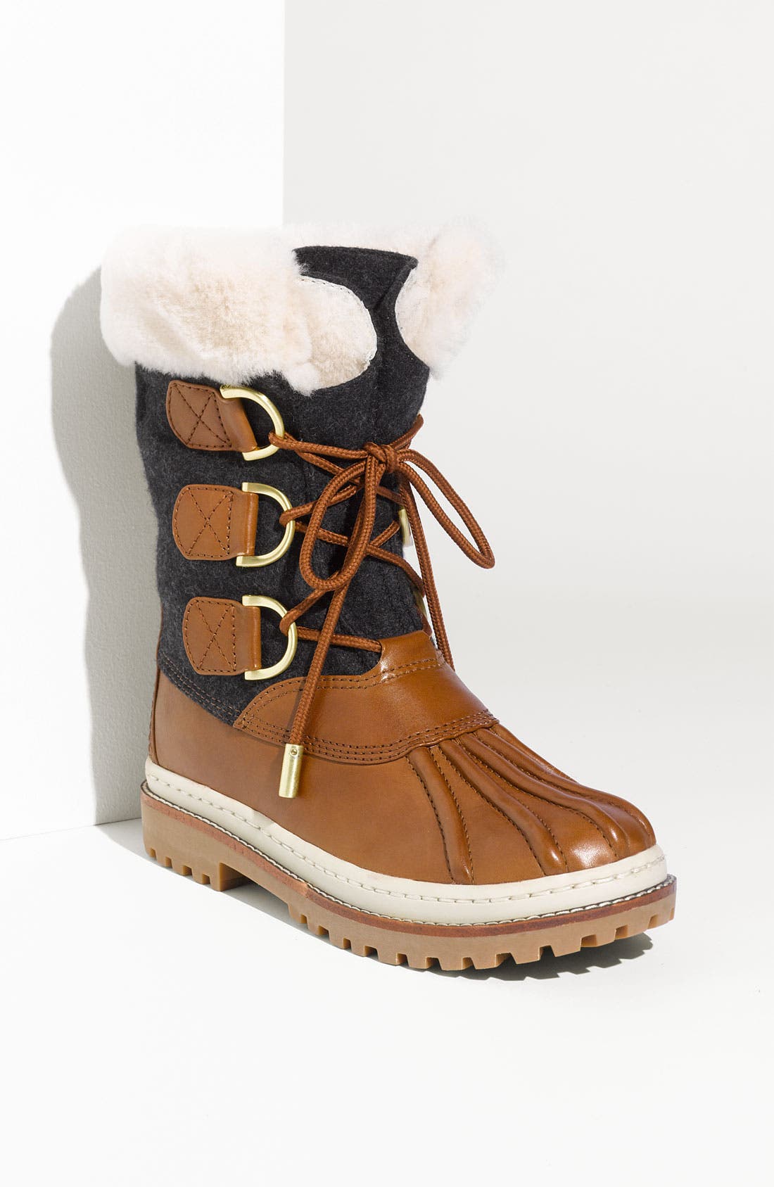 Flannel & Leather Duck Boot, Main, color, CHARCOAL/ ALMOND NATURAL